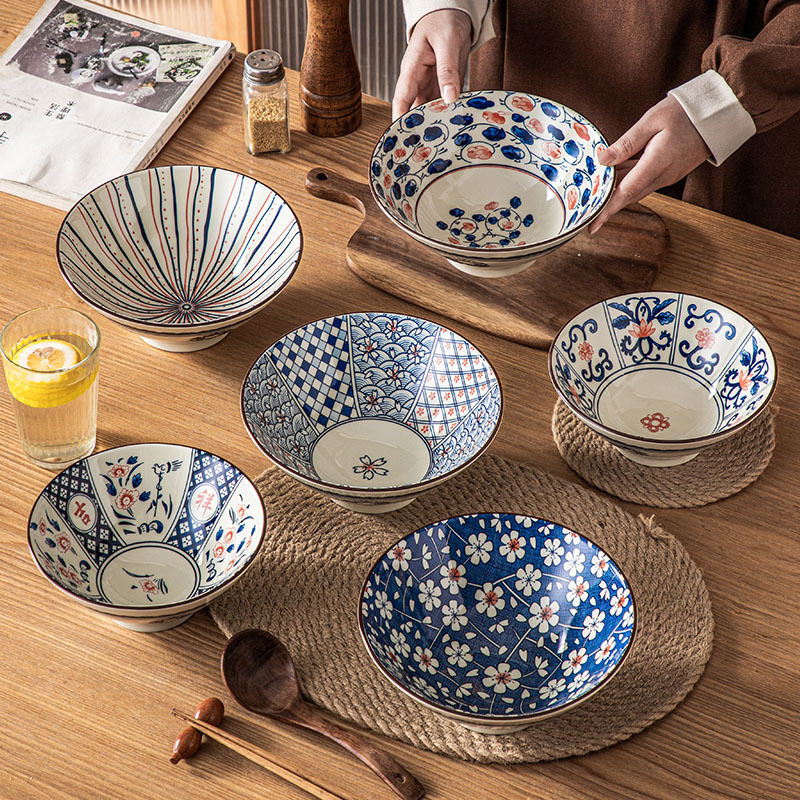 Retro Japanese -style underglaze ceramic 7 -inch bucket -shaped…