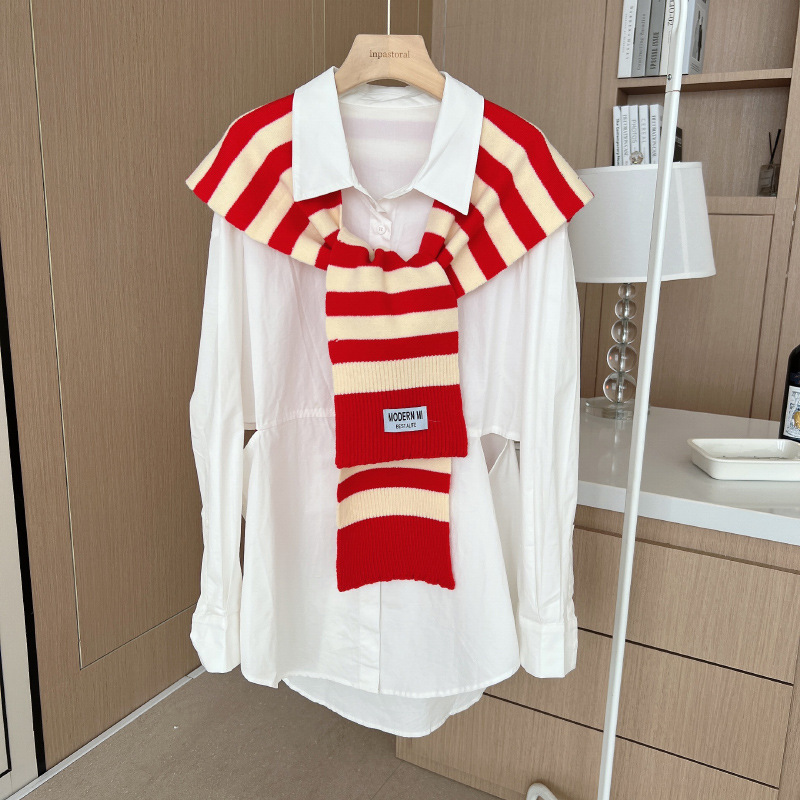 Internet celebridad estilo de punto mantón a rayas para mujeres primavera y otoño oficina al aire libre aire acondicionado protección del cuello de la habitación chaleco decorativo falso collar