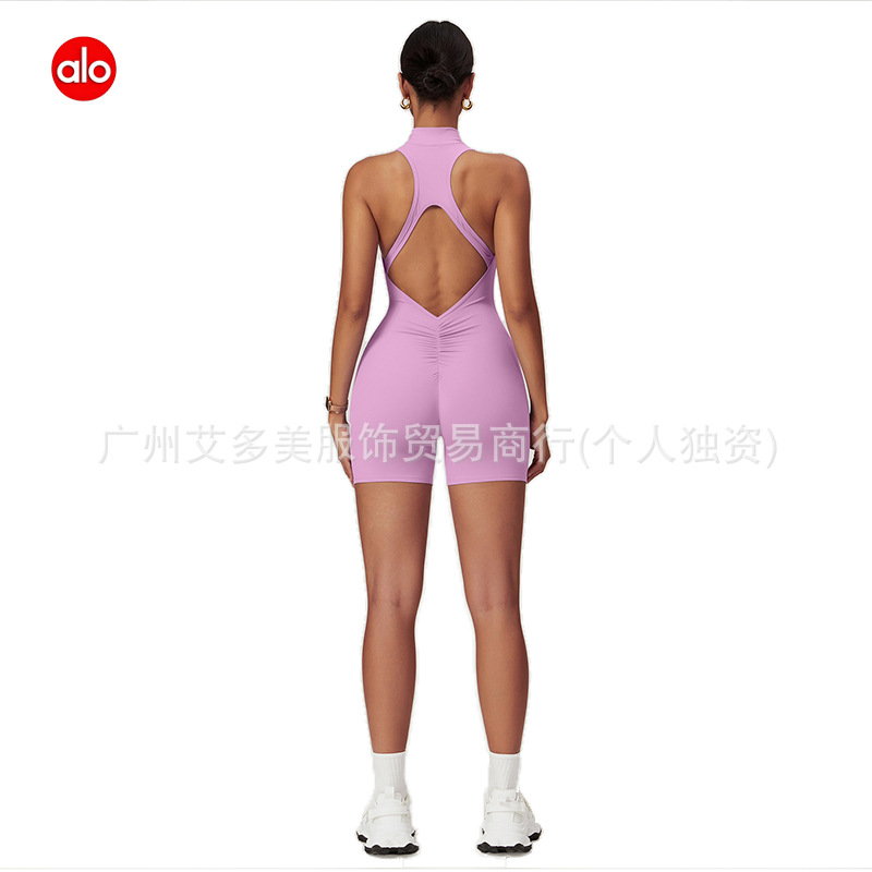 aloYoga deportivo de yoga de espalda con cremallera desnuda con cojín de pecho, ropa de ejercicios para mujeres