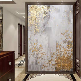 纯手绘油画抽象金箔玄关装饰画现代北欧轻奢客厅沙发背景墙挂画潮
