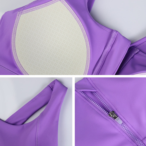 Women's High-Intensity Sports Bra, Shockproof and Non-Sagging, One-Piece Fixed Cup, Front Zip Yoga Bra