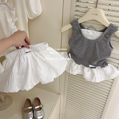 【モチモチ】女の子セット2025夏の新型子供レースはベストのつぼみの半ズボンの2つのセットをつなぎます。