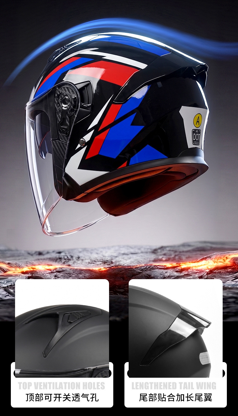 AD factory's best-selling A-grade electric motorcycle helmet, suitable for all-season riding and off-road use, available in half-helmet and three-quarter helmet styles for both men and women