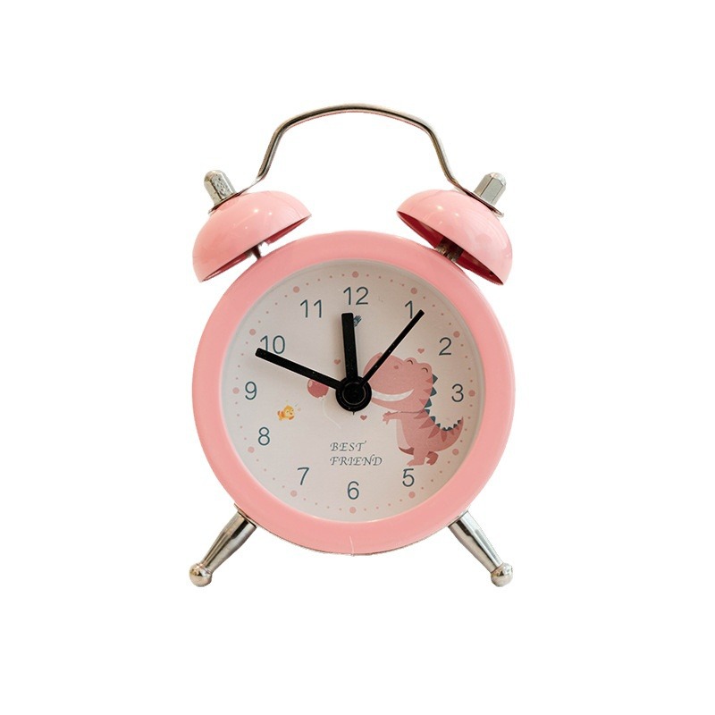 Directo de fábrica estilo Coreano de metal simple mini reloj despertador estudiante color caramelo pequeño dinosaurio lindo Reloj portátil