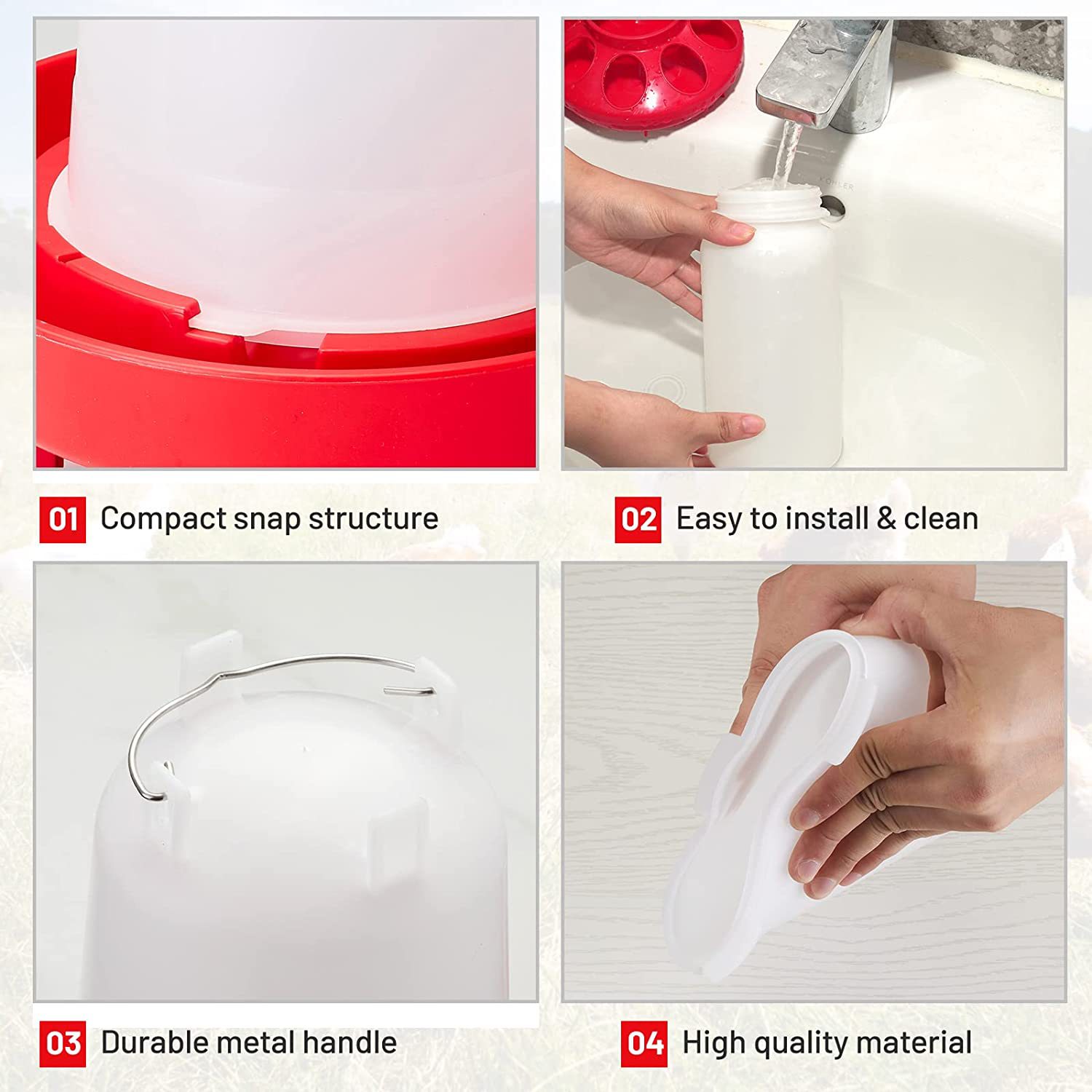 Barril de la caldera para el pollo 1L alimentador del polluelo y 1.5L Waterer del polluelo con la pierna