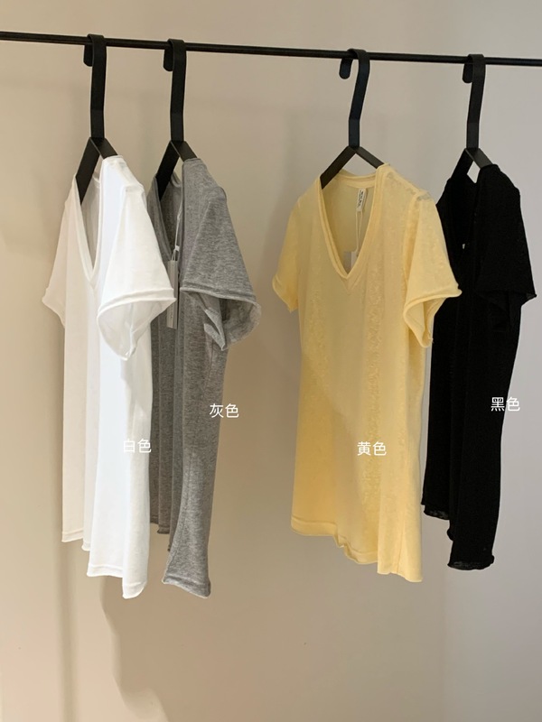 WGWE5841 テクスチャードスノーフレークコットンTシャツ ルーズVネックボトムストップス|undefined
