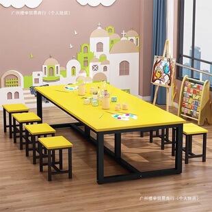 Primary School Student Painting Table Kindergarten Desks and Chairs Tutoring Class Art Training Table Colorful Learning Table Handmade Tutoring Class