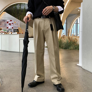 ASCLO Korean Style Trousers Men's Casual Double Pleated Trendy Spring and Autumn New All-match Trendy Straight Pants