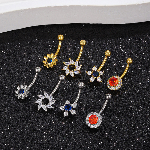 Cross-border new style copper-inlaid zircon navel nails for women with personality, butterfly, flower, star, eyebrow nails, lip nails, piercing jewelry