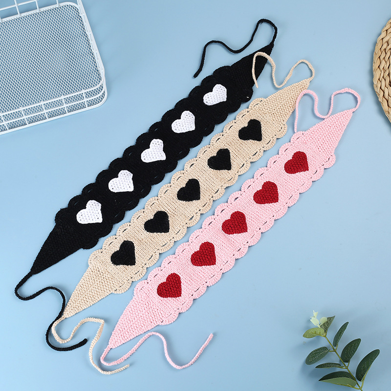 跨境新品綁帶頭巾女手工針織髮帶鈎花鏤空花朵頭巾少女氣質三角巾