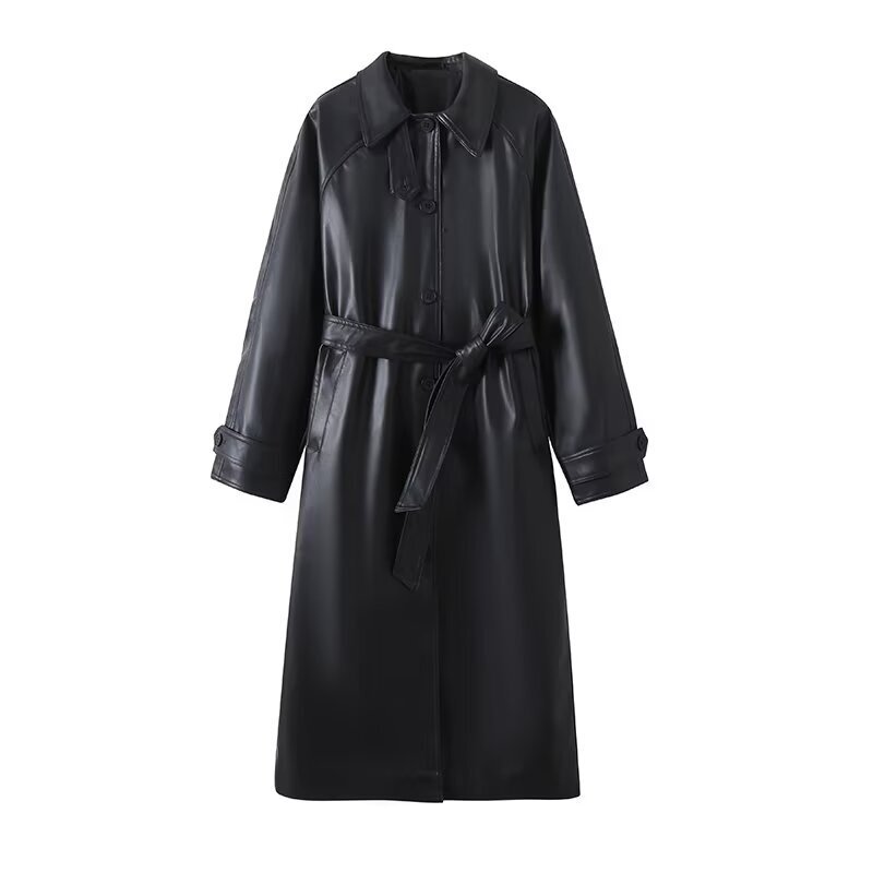 2025 Spring New Women's Clothing, Slim Waist, High-End Lapel, Versatile Artificial Leather Windbreaker Jacket