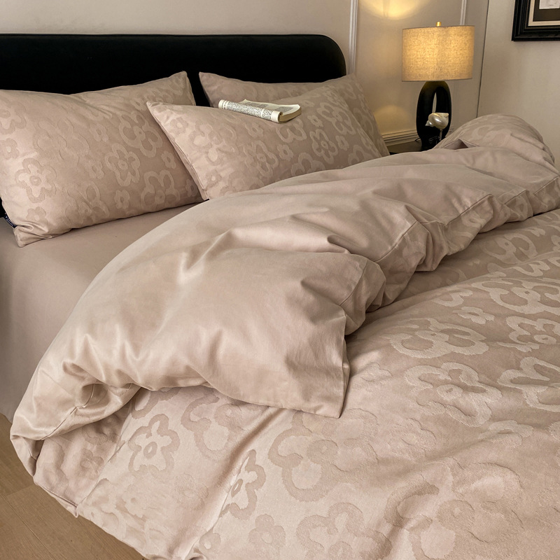 Algodón glutinoso ultra suave tejido Jacquard de cuatro piezas, ropa de cama de algodón para dormir desnudo, otoño y invierno, cuatro estaciones gruesas y cálidas.