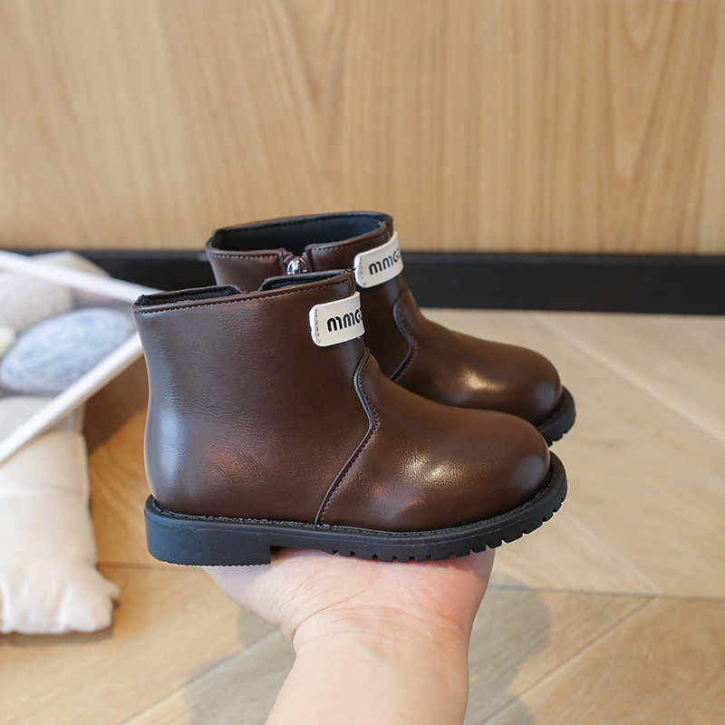 Girls' Trendy Internet Celebrity Letter Short Boots, Girls' Boots, 2025 Winter New Korean Version Children's Side Zipper Martin Boots