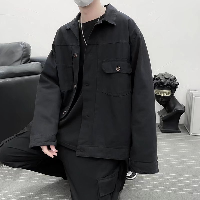 Chaqueta retro simple para hombre, color sólido casual japonés, chaqueta de pareja de manga larga suelta y versátil, ropa interior de moda
