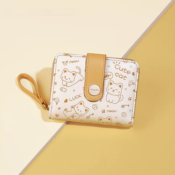 Cross-Border Hot-Selling Japanese-Style Cute Kitten Women's Wallet Short Student Card Holder Zipper Coin Purse Girls' Wallet