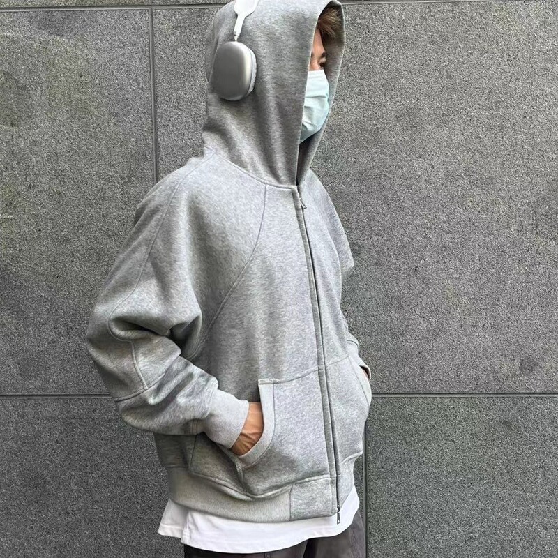 Auticup autumn and winter 500g heavy profile cut box version loose foundation solid color hooded sweater coat Auticup autumn and winter 500g heavy profile cut box version loose foundation solid color hooded sweater coat