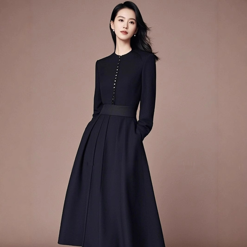 8616 high society dignified atmosphere formal occasions high sense temperament goddess Fan Hepburn style black dress