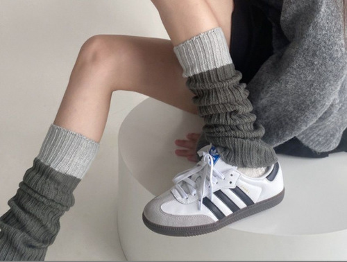 Knitted socks for spring and autumn wool contrasting color splicing leg covers simple and versatile pile socks gray warm socks calf socks