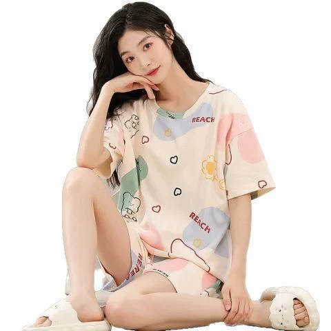 Summer pijama, cute sleeves, cartoon top with cups for elementary school students for leisure, with short sleeve, Korean style, oversize