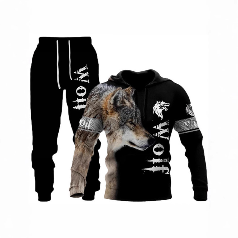 2026 New Cross-Border Casual Suit 3D Wolf Animal Print Hooded Pullover Sweatshirt Men's Fashion Sweatshirt Set 2026 New Cross-Border Casual Suit 3D Wolf Animal Print Hooded Pullover Sweatshirt Men's Fashion Sweatshirt Set
