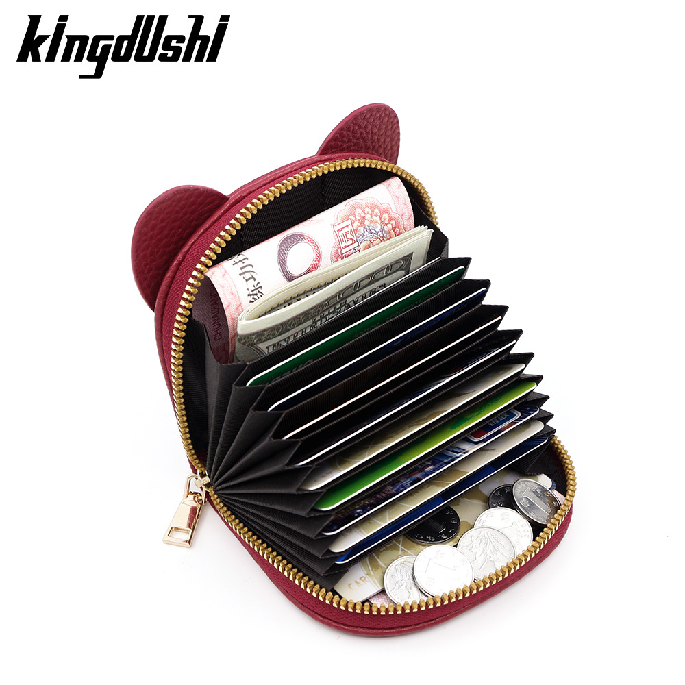 Nuevo lychee patrón corto órgano tarjeta titular ID bolsa lindo elefante multi-Tarjeta titular de la tarjeta monedero cremallera bolsa