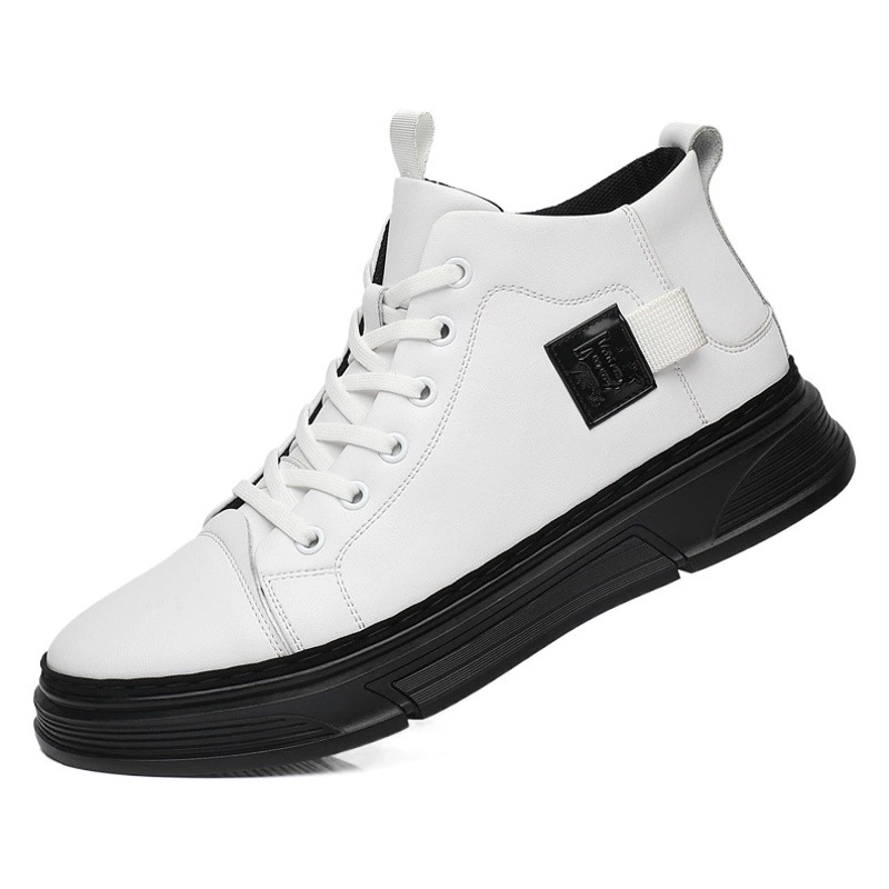 Высокие кроссовки, мужская модная повседневная обувь на платформе, увеличивающая рост, ботильоны на шнуровке с круглым носком, мужская обувь среднего кроя, белые мужские ботильоны