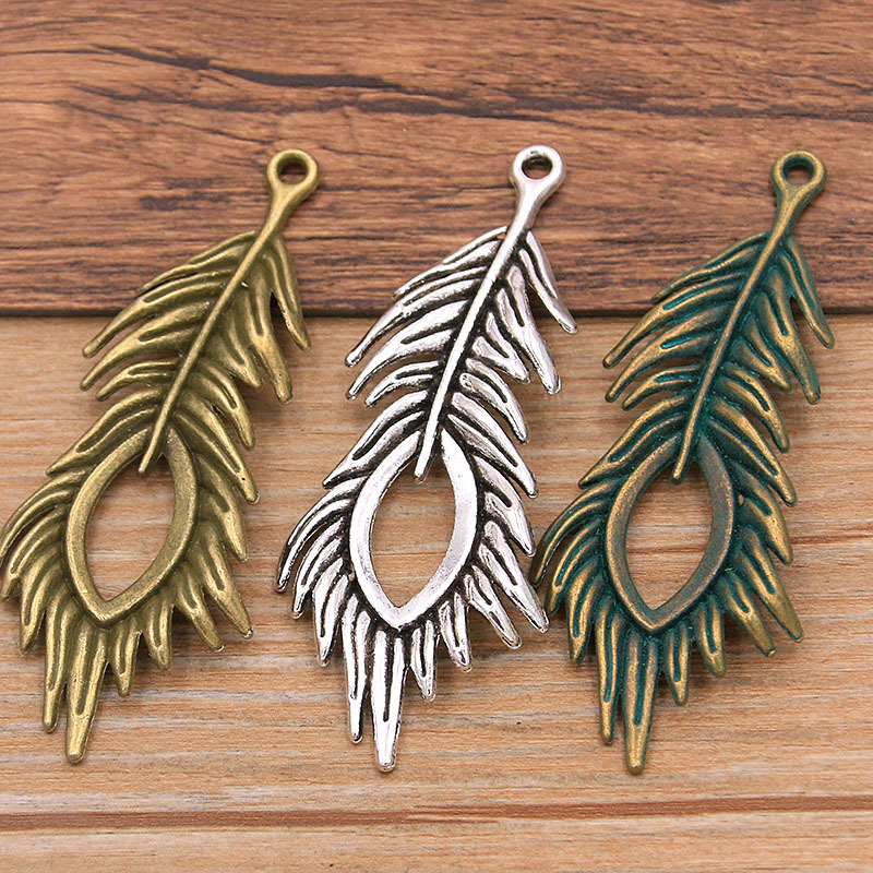 3 Colors 27X70Mm DIY Alloy Jewelry Accessories Cut Out Peacock Feather Pendant Earrings Necklace Bracelet Accessories