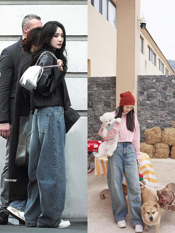 25 新しい LOE Weimi Mi 同じスタイルのハイウエストコットンプリントロゴストレートパンツ女性用ルーズスリムデニムパンツ|undefined