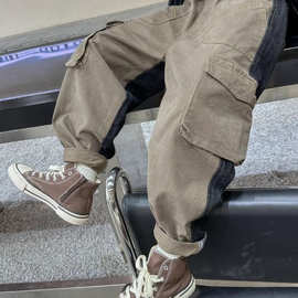 儿童装男童裤子春秋款新款中大童休闲男孩春季拼接工装牛仔裤