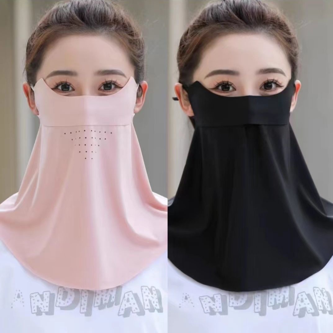 Summer Sun Protection Mask Full Face Neck Protection Women's Long Ice Silk Facekini Anti-Uv Veil Sunshade Cycling Mask