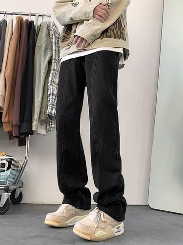 American Retro Yellow Clay Dye Jeans for Men Spring and Autumn Vibe Flared High Street Straight Leg Youth Embroidered Casual Pants