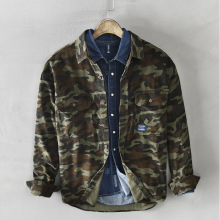 Z112秋冬新款男士迷彩纯棉灯芯绒休闲长袖衬衫外套一件代发