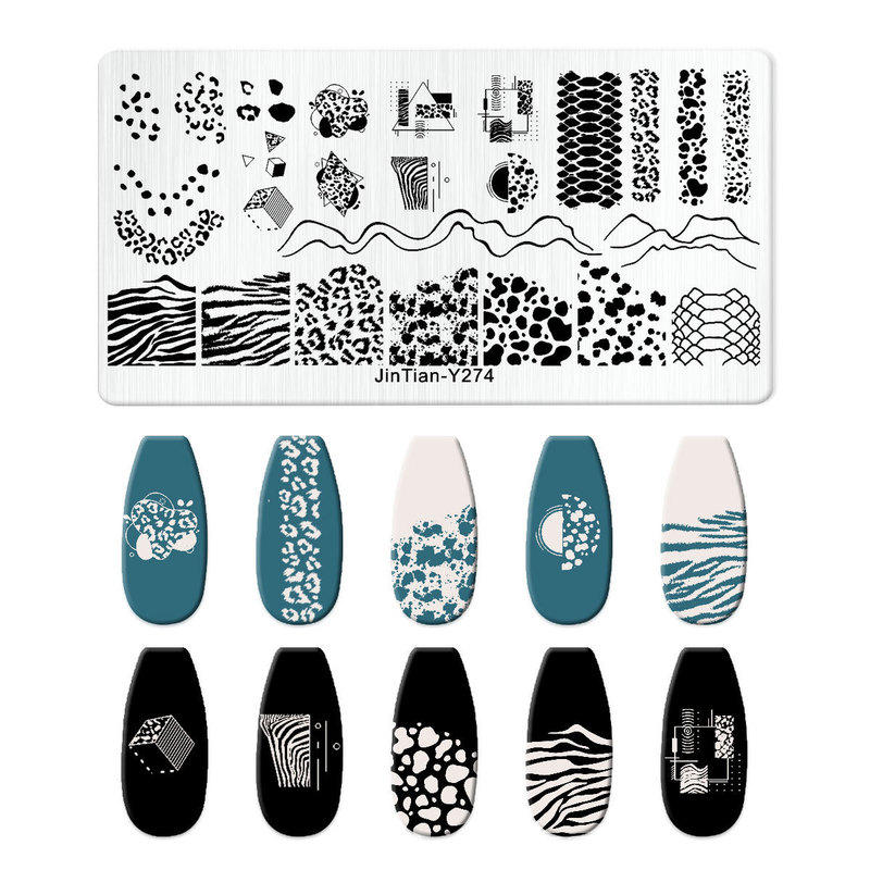 跨境美甲印花板格纹豹纹牛仔纹Nailplate不锈钢指甲复古模板转印|undefined