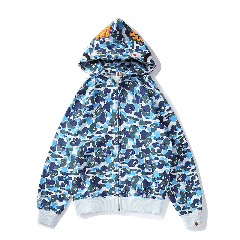 2025 [健康布] 3D デジタル印刷 Bape ブランド シャークヘッド スウェットシャツ メンズ カップル ジッパー カーディガン ベルト付き|undefined