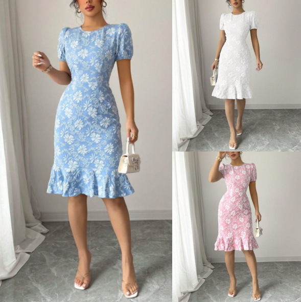 European and American Cross-Border Summer New Slim Fit Hip-Hugging Knee-Length Fashionable Temperament Commuting Casual Versatile Dress