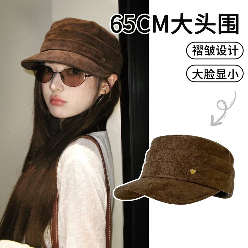 日系复古咖色贝雷帽女2025新款显脸小百搭蓓蕾帽大头围画家帽子潮|undefined