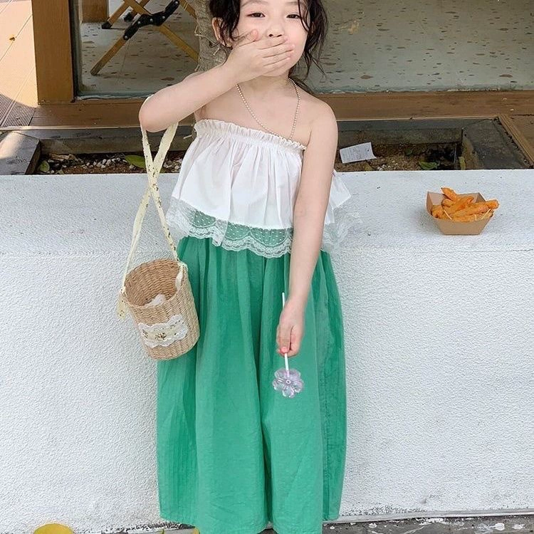 Summer cute lace bra top girl's, green trousers, Korean style, lace dress, western style