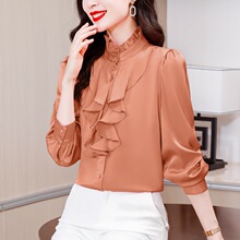 重磅真丝衬衫高品质长袖设计感立领时尚上衣高端纯色女士气质衬衣