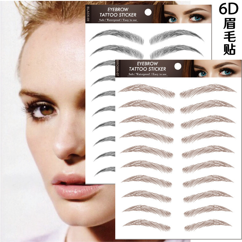 Factory direct 6D imitation ecological eyebrow stickers 3D eyebrow embroidery eyebrow water transfer tattoo stickers waterproof cross-border spot