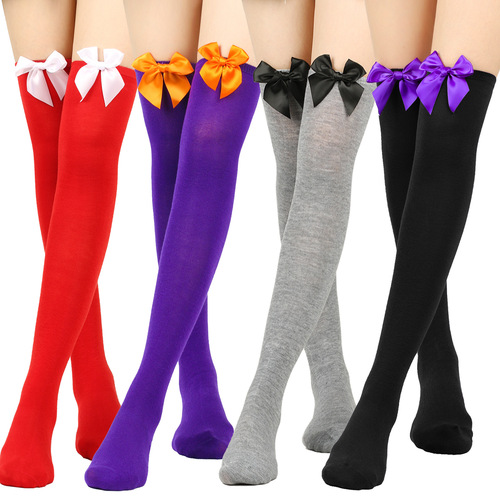 3 pair Japanese bow knee-high socks sexy stockings Cheerleader school uniform gogo dancers dance socks for Women Girls stockings Halloween Christmas stockings