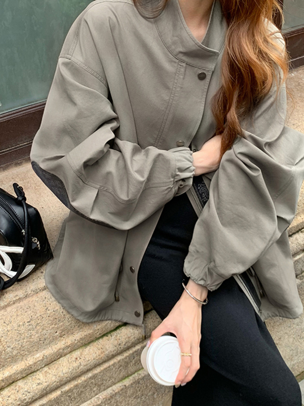 短款风衣女2025春秋新款撞色拼接极简日系休闲短外套松弛感小个子|undefined