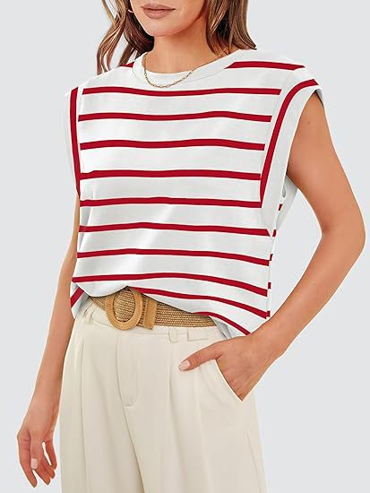 210g Weight Sleeveless Sleeve Length Pullovers Placket Type Raglan Sleeve Sleeve Type Cotton Fabric Type Long Top Length T-shirt Tops Type Holiday, Daily Occasion Round Neck Neckline Loose Fit Type Stripe, Solid Color Pattern Summer, Spring Season Women's Gender Casual Style Wholesale Women's Casual Stripe Solid Color Sleeveless T-Shirts 40