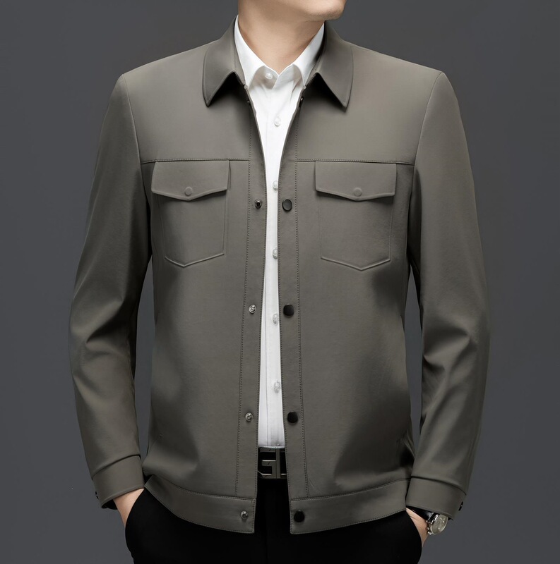 Brand New Spring and Autumn Style Lapel Executive Jacket, Business Casual Coat for Middle-Aged Men, Silk Jacket for Men