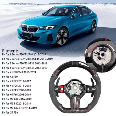 Red carbon fiber LED semi-suede steering wheel suitable for BMW F30 F10 F20 F25 F22 F36 (Steering wheel) - m-mark-notch