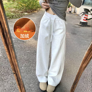 Luludarling Fleece-Lined Scuba Sweatshirt Pants Women's Wide-Leg Pants Loose High-Waisted Sports Straight Pants Warm and Casual