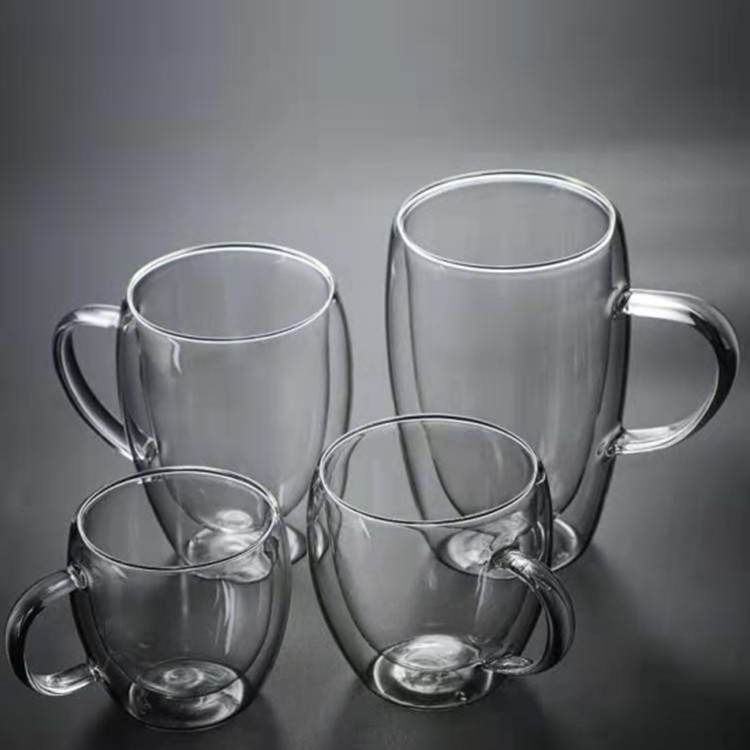 Vidrio transparente simple taza de beber leche hogar sala de estar de doble capa café leche taza de té con mango taza de bebida de jugo
