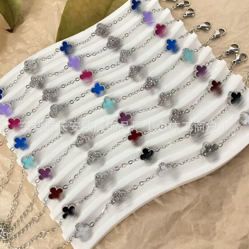 Cross-Border Popular Titanium Steel 9mm Four-Leaf Clover Bracelet Double-Sided Diamond Inlaid Intracranial Vacuum 18K Non-Fading Korean Version Trendy Cross-Border Popular Titanium Steel 9mm Four-Leaf Clover Bracelet Double-Sided Diamond Inlaid Intracranial Vacuum 18K Non-Fading Korean Version Trendy