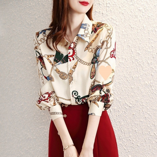 Chain Print Blouse 2025 Spring Chiffon Top Luxury Women's Shirt