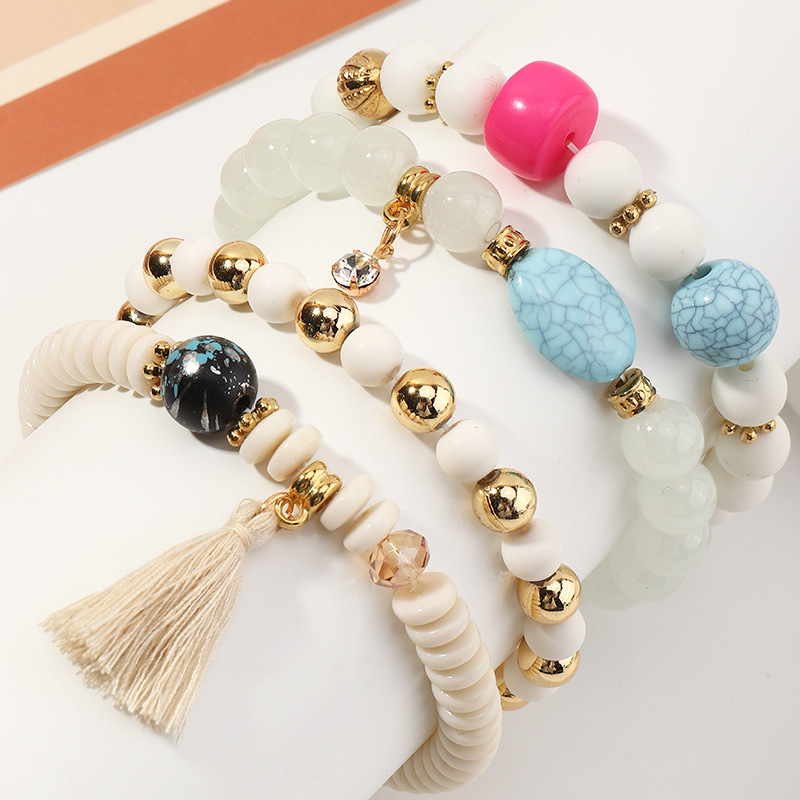 Bohemian Style Turquoise Tassel Beaded Multilayer Bracelet display picture 14