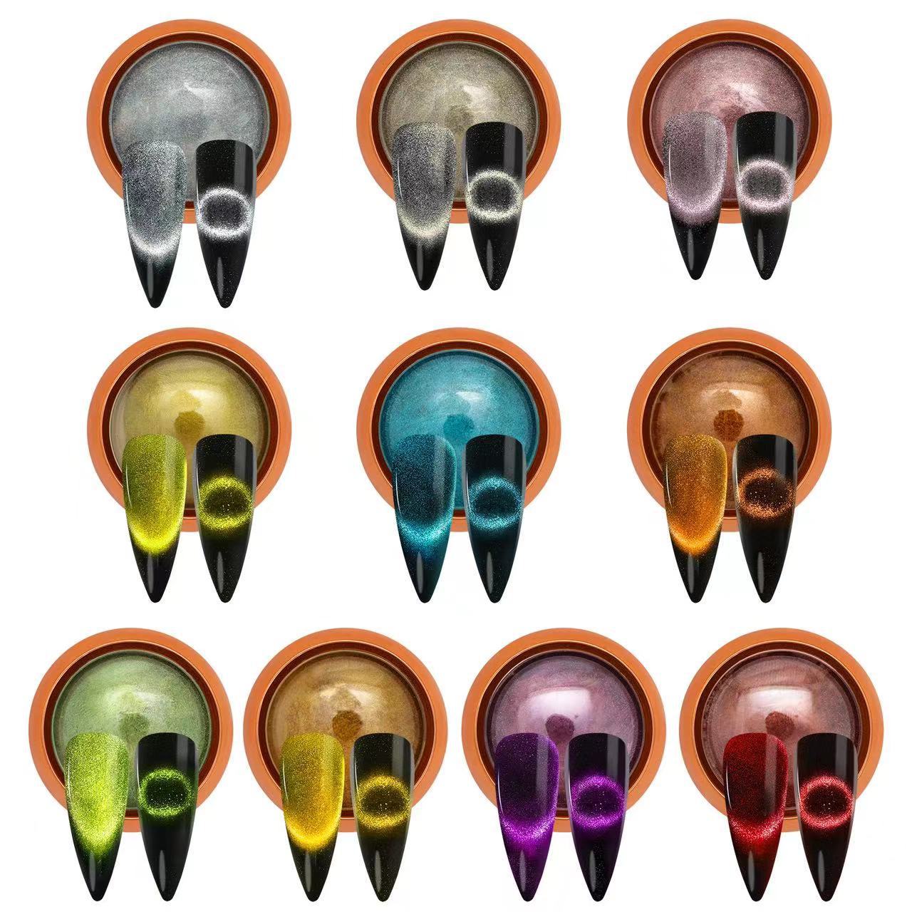 Polvo de espejo mágico de manicuras de estado sólido de polvo de espejo mágico no volante de polvo de polvo de flash de polvo magnético de ojo de gato super brillante y colorido